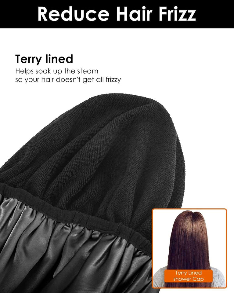 Aquior Shower Cap,Extra Large Triple Layer Bathing Cap with Dry Hair Function for Women Microfiber Terry Cloth Silky Satin 100% Waterproof Reusable Long Hair Bath Caps