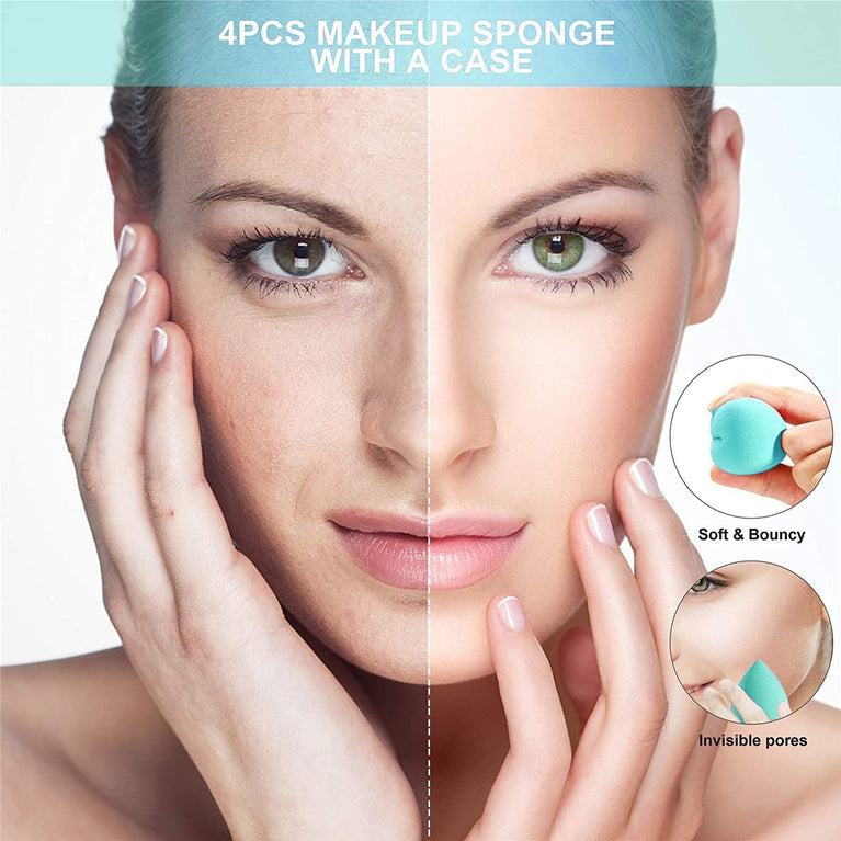 Set of 4 Latex-Free Sponges in Various Shapes with Portable Case for Seamless Foundation Application and Blending