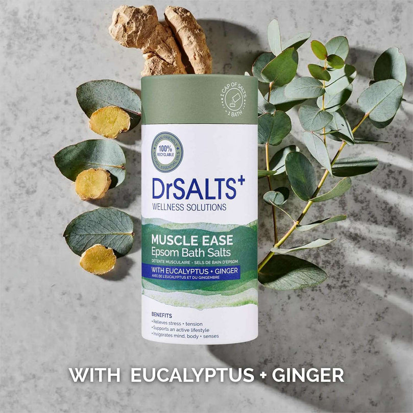 DrSALTS+ Muscle Ease Epsom Salts - Soothing Epsom Bath Salts to Relieve Strains, Pain & Stiffness with Eucalyptus & Ginger Essential Oils - Vegan & Cruelty-Free, 2kg