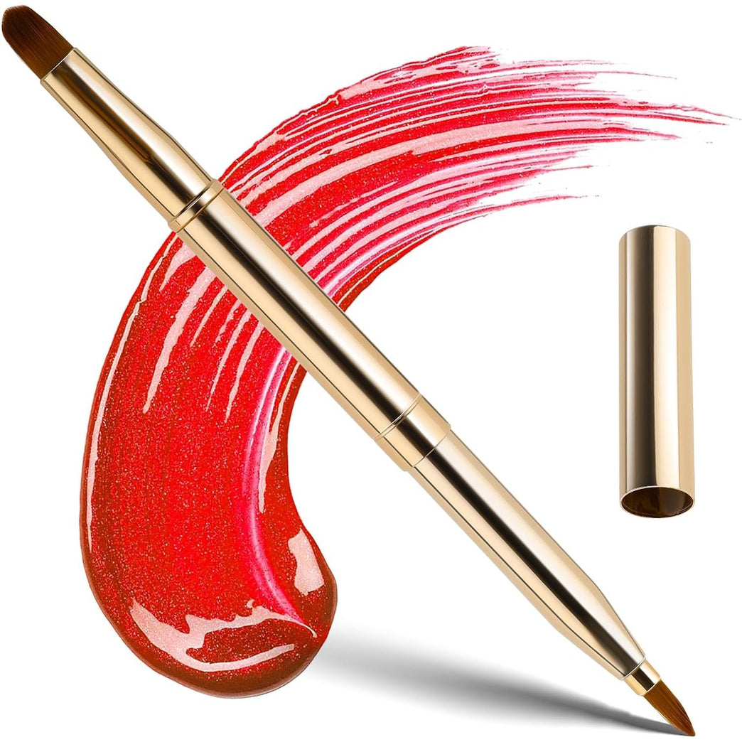 Gold Dual-End Retractable Lip Brush with Concealer Functionality - Compact Lipstick and Gloss Application Tool for Defined, Natural Makeup Look
