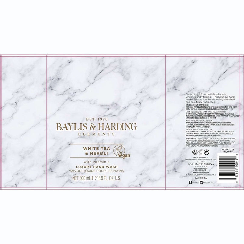 Baylis & Harding Elements White Tea & Neroli Hand Wash, 500 ml (Pack of 3) - Vegan Friendly