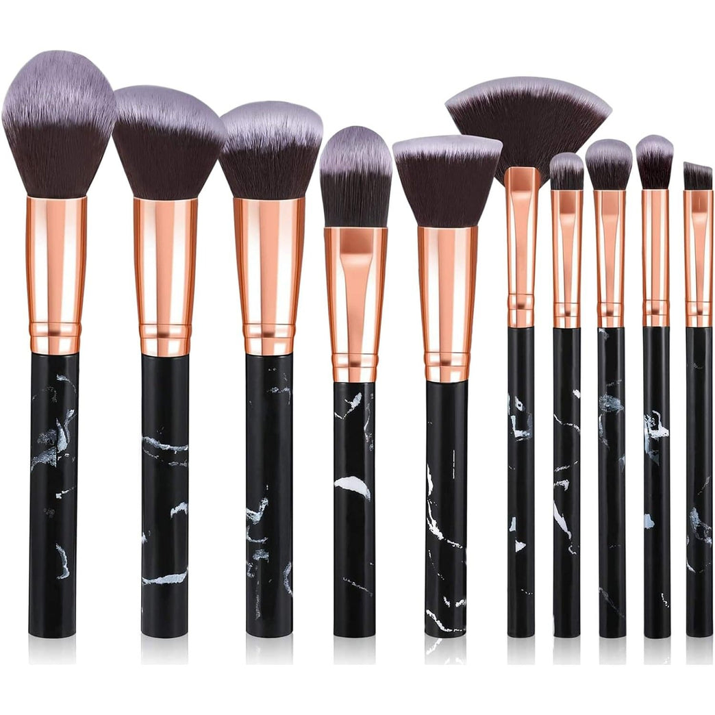 Marble Pattern Makeup Brushes Set - 10Pcs Premium Synthetic Brush Kit for Foundation, Powder, Blush, and Eyeshadow