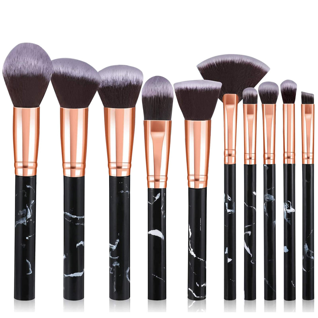 Marble Pattern Makeup Brushes Set - 10Pcs Premium Synthetic Brush Kit for Foundation, Powder, Blush, and Eyeshadow