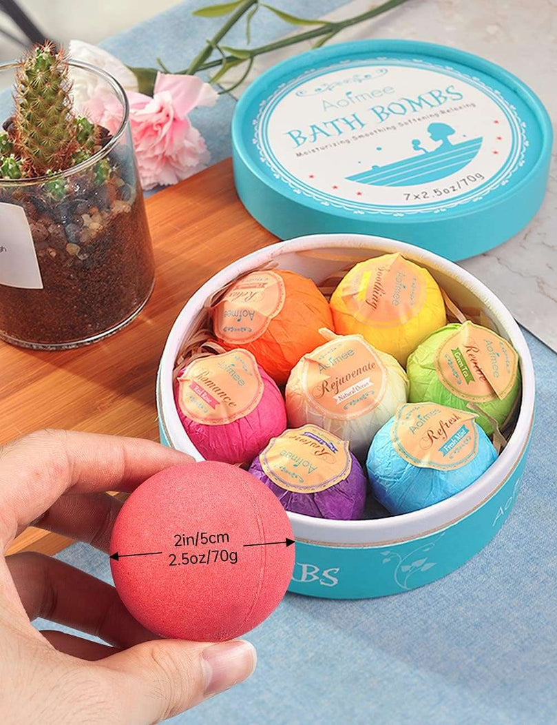 Aofmee Bath Bombs Gift Set, 7pcs Fizzies Spa Kit Perfect for Moisturizing Skin, Birthday Valentines Mothers Day Anniversary Christmas Best Gifts Ideas for Women, Mum, Girls, Her, Kids