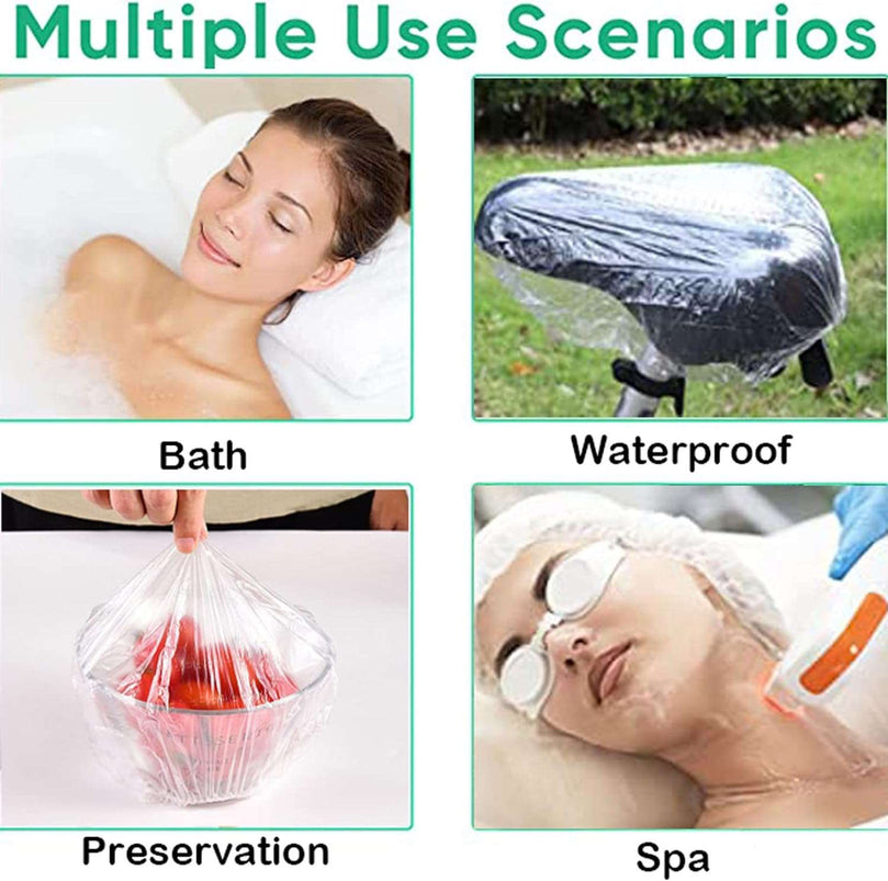 BNFGD 100 Pcs Disposable Shower Caps,Extra Elastic Waterproof Shower Caps,Clear Waterproof Plastic Shower Cap for Home, Hotel, Spa and Hair Salon Portable Travel