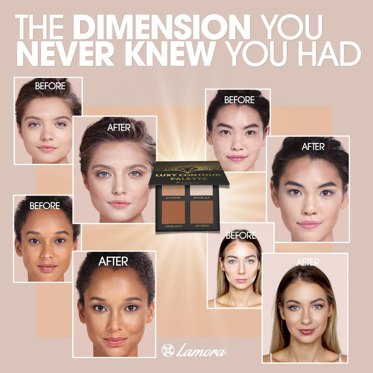 4-Shade Matte Contour Kit with Mirror - Long Lasting, Blendable Makeup Palette for Highlighting and Contouring - Vegan, Hypoallergenic, and Cruelty Free
