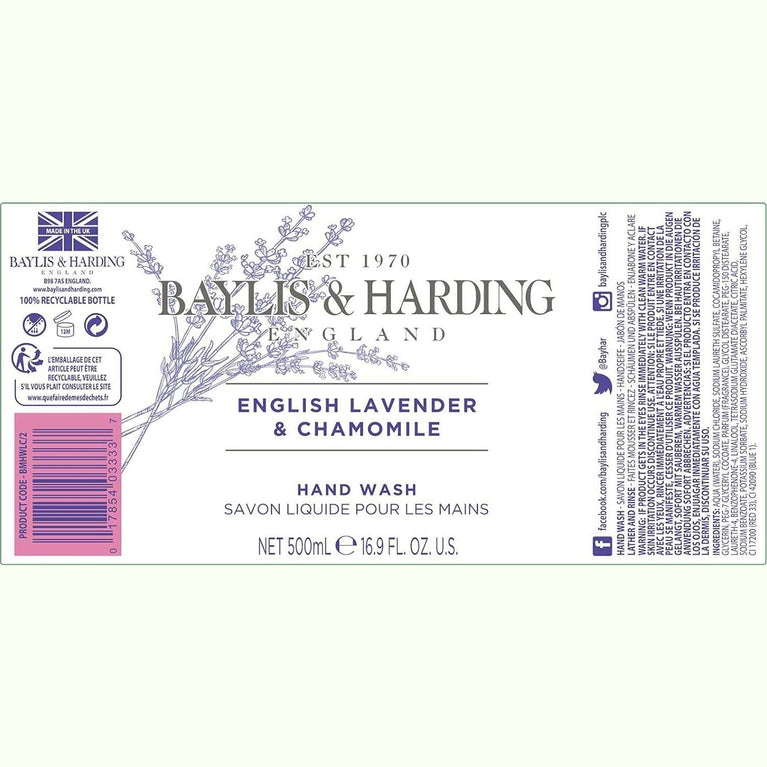 Baylis & Harding English Lavender and Chamomile Hand Wash, 500 ml (Pack of 3) - Vegan Friendly