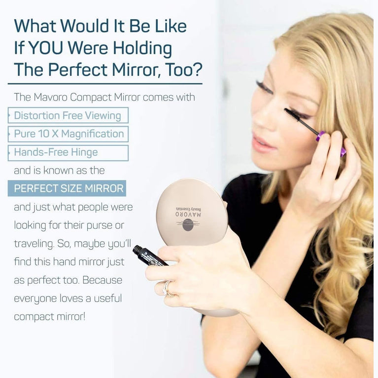 Compact Double-Sided Makeup Mirror with Hands-Free Hinge (Champagne Gold)
