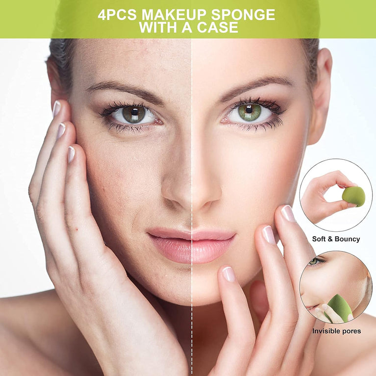 Set of 4 Latex-Free Sponges in Various Shapes with Portable Case for Seamless Foundation Application and Blending