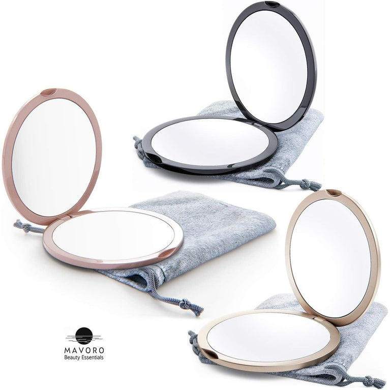 Compact Double-Sided Makeup Mirror with Hands-Free Hinge (Champagne Gold)