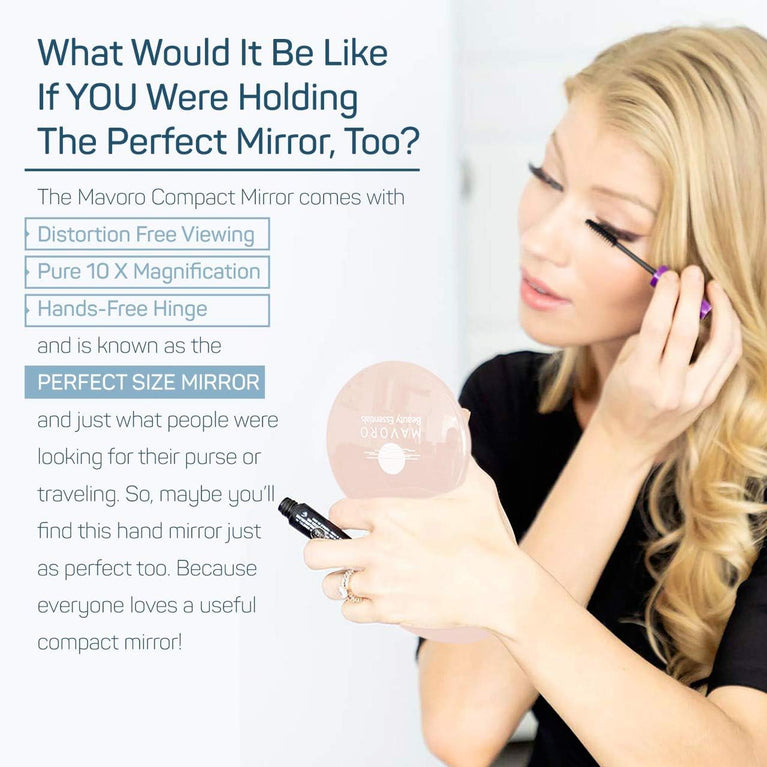 Compact Double-Sided Makeup Mirror with Hands-Free Hinge (Champagne Gold)