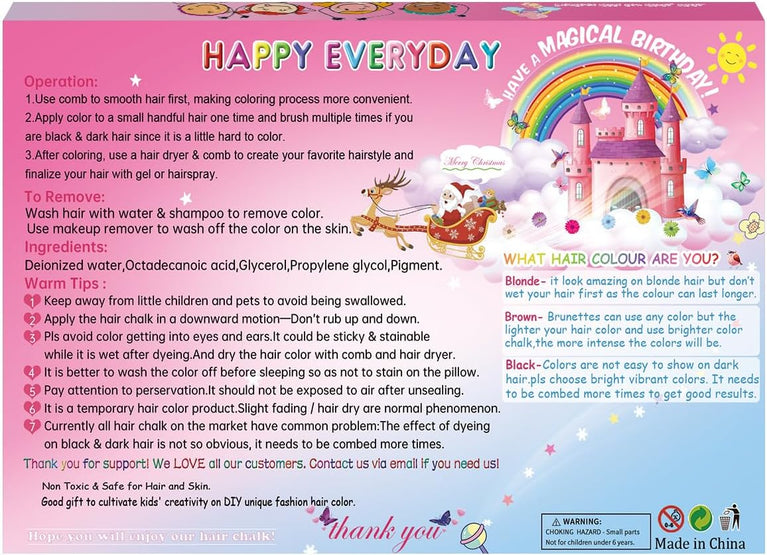 Colorful Hair Chalk Set for Kids - Temporary Hair Dye Kit for Girls aged 4-12+