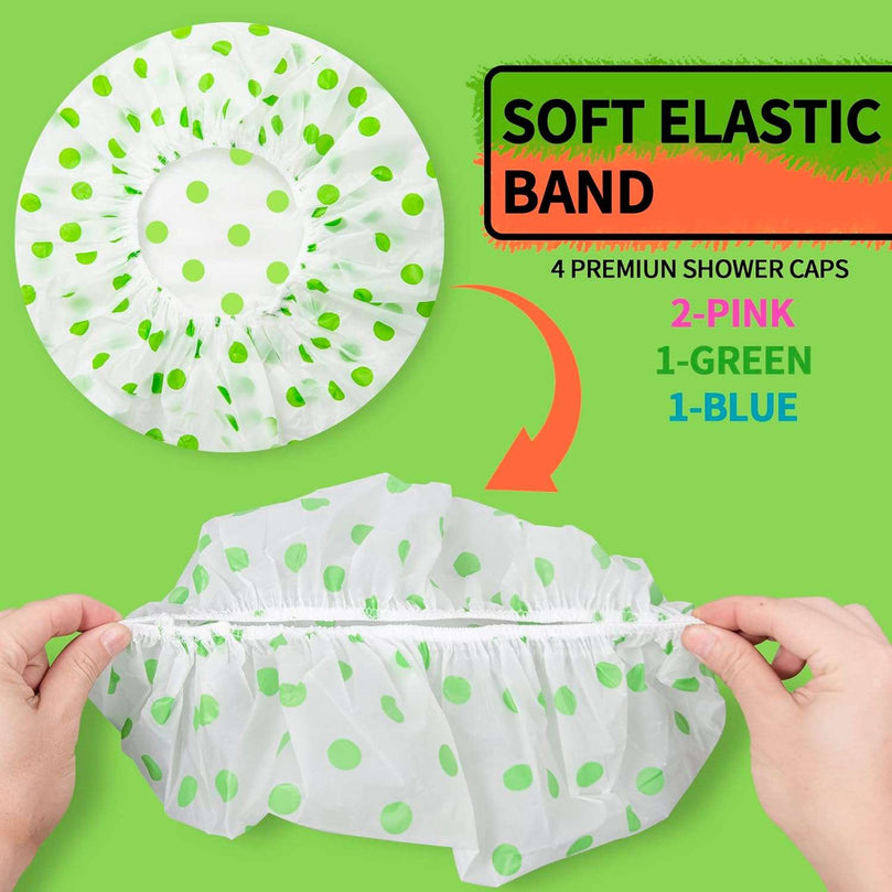4 Pack Shower Caps for Women/Men, Light Weight Plastic Shower Caps for Women UK 30cm Width with Good Quality Elastic, Perfect for Use at Home, and Spa by MAUZIMRA