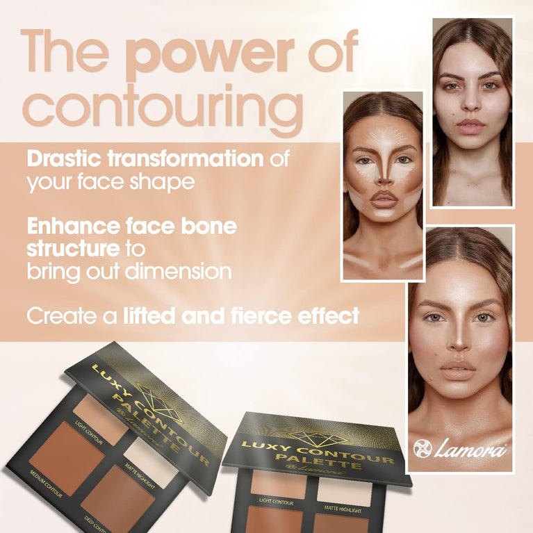 4-Shade Matte Contour Kit with Mirror - Long Lasting, Blendable Makeup Palette for Highlighting and Contouring - Vegan, Hypoallergenic, and Cruelty Free