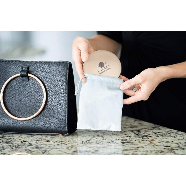 Compact Double-Sided Makeup Mirror with Hands-Free Hinge (Champagne Gold)