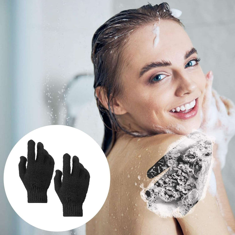 Sibba Bath Gloves for Shower Natural Loofah Exfoliating Wash Gloves for Body and Face, Dead Skin Remover, Double Sided Microfibre Shower Body Gloves for Adults and Kids (Black)