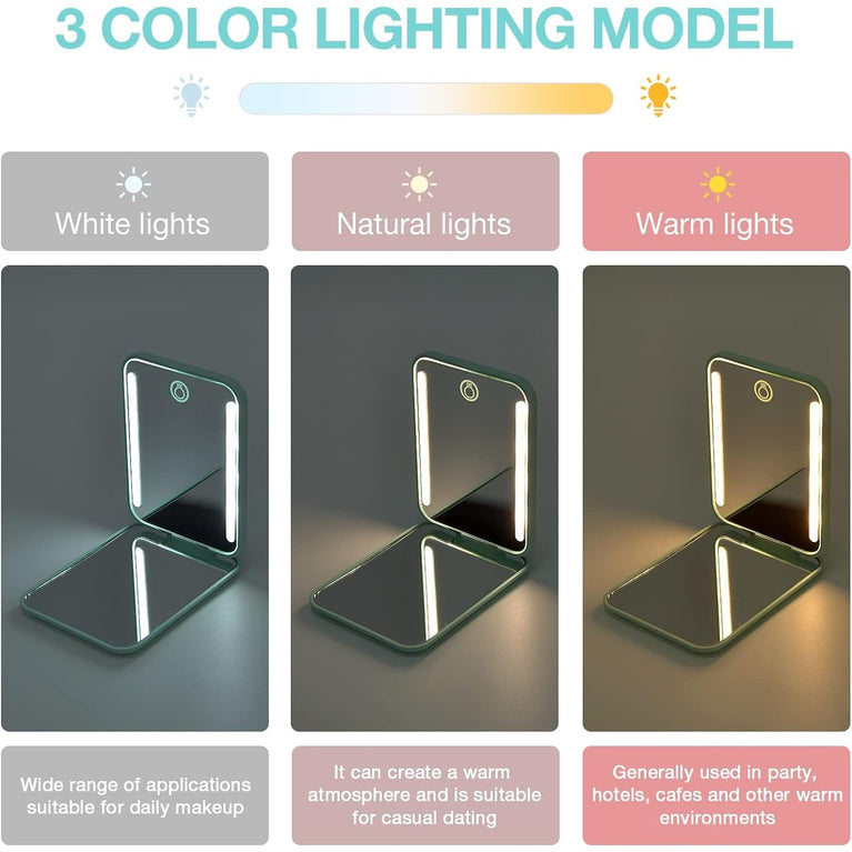 Travel Makeup Mirror with LED Light, 1X/3X Magnification, Compact and Portable Handheld Mirror