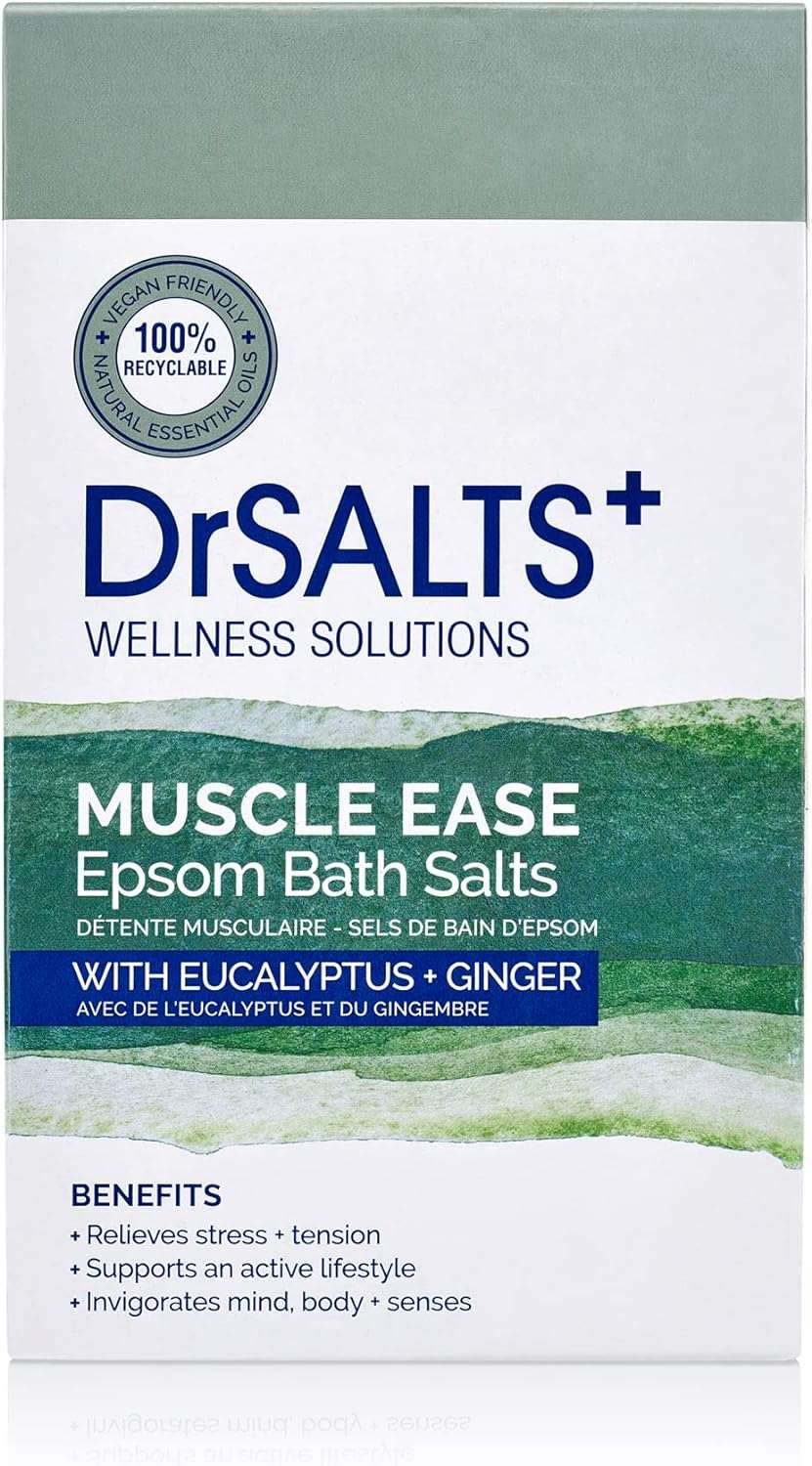 DrSALTS+ Muscle Ease Epsom Salts - Soothing Epsom Bath Salts to Relieve Strains, Pain & Stiffness with Eucalyptus & Ginger Essential Oils - Vegan & Cruelty-Free, 2kg