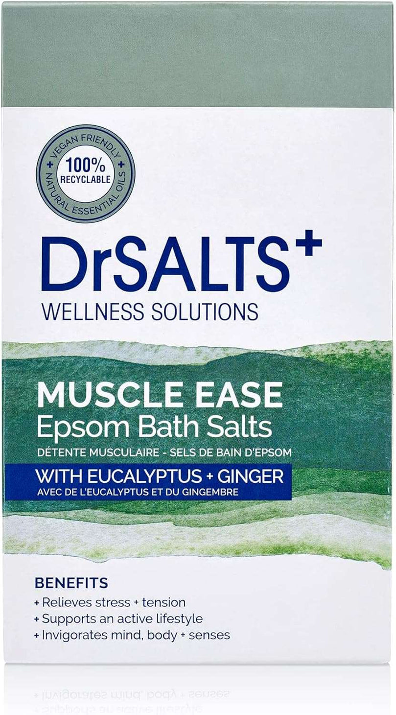 DrSALTS+ Muscle Ease Epsom Salts - Soothing Epsom Bath Salts to Relieve Strains, Pain & Stiffness with Eucalyptus & Ginger Essential Oils - Vegan & Cruelty-Free, 2kg