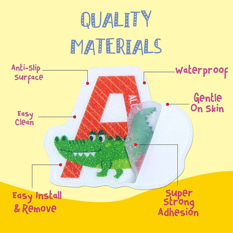 26 Non-Slip Alphabet Animal Bathtub Stickers, Waterproof and Anti Skid for Shower and Bathtub with Premium Scraper
