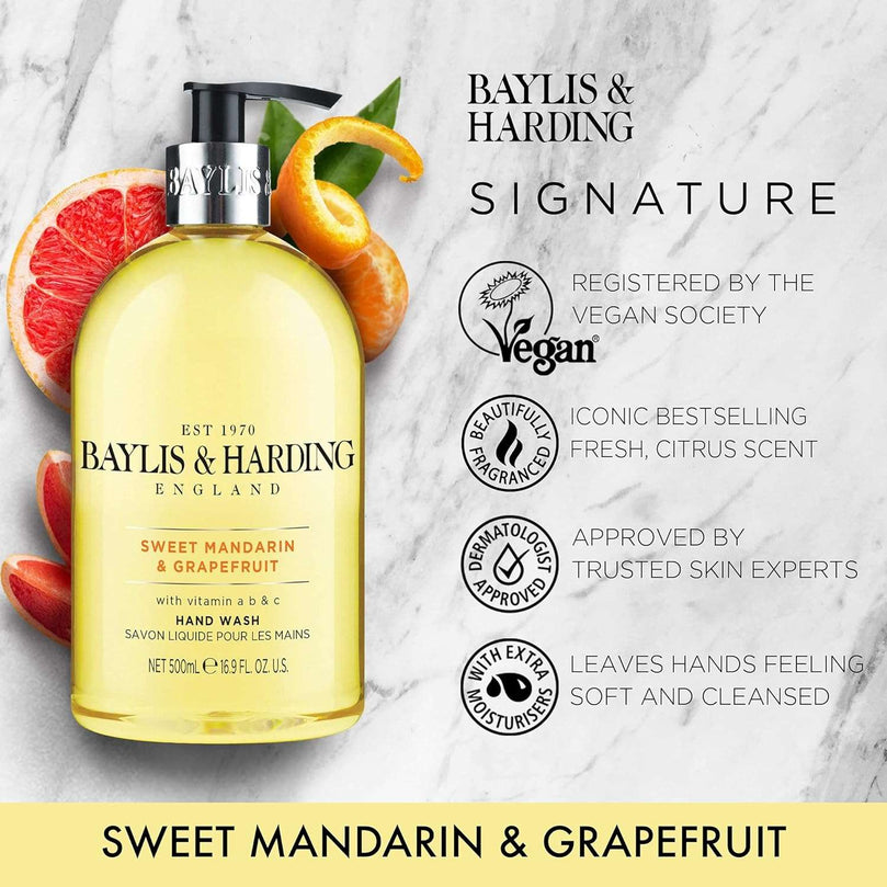 Baylis & Harding Sweet Mandarin and Grapefruit Hand Wash, 500 ml (Pack of 3) - Vegan Friendly
