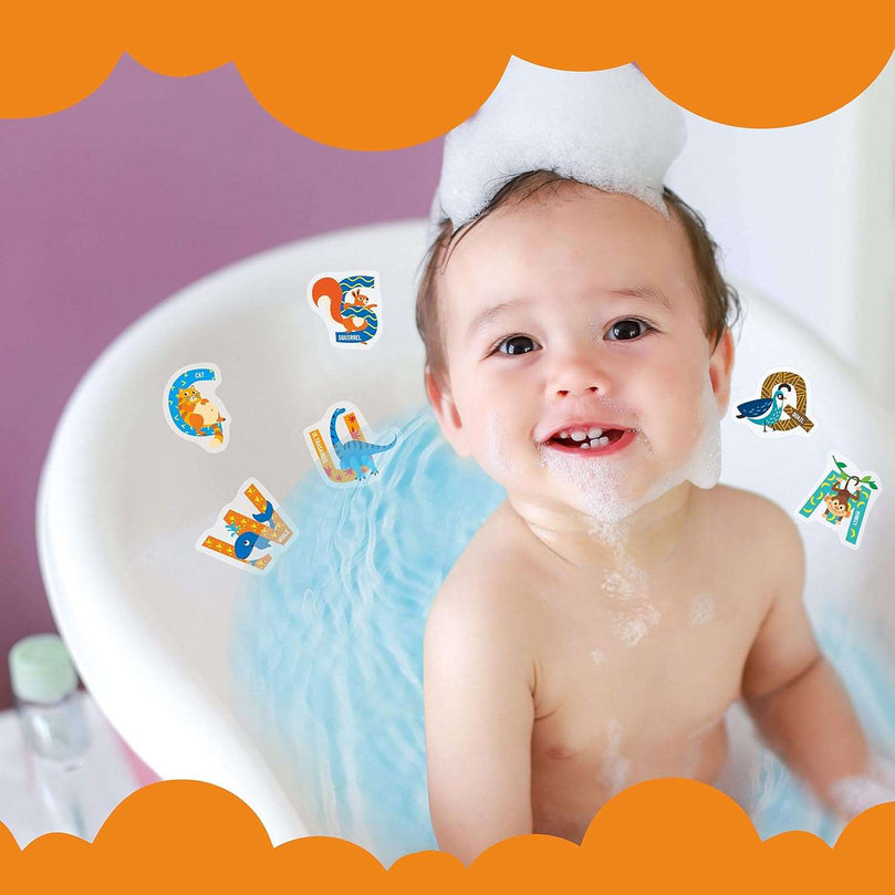 26 Non-Slip Alphabet Animal Bathtub Stickers, Waterproof and Anti Skid for Shower and Bathtub with Premium Scraper