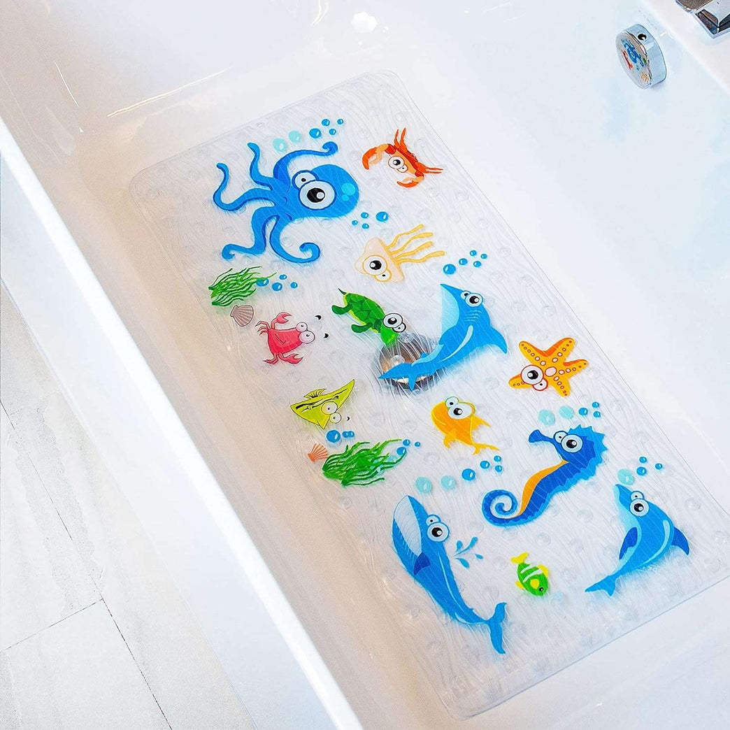 BEEHOMEE Bath Mats for Tub - Large Cartoon Non-Slip Bathroom Bathtub Mat Anti-Slip Shower Mats for Floor 88 x 38 cms,Machine Washable XL Size Bathroom Mats(Blue-Octopus ZY)