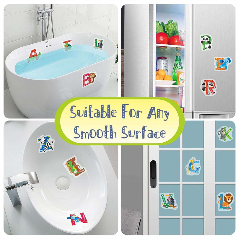 26 Non-Slip Alphabet Animal Bathtub Stickers, Waterproof and Anti Skid for Shower and Bathtub with Premium Scraper