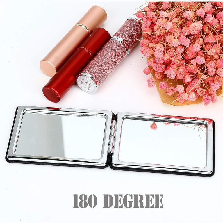 Compact Travel Makeup Mirror with Double-Sided Magnification, Sleek Black Folding Vanity Mirror