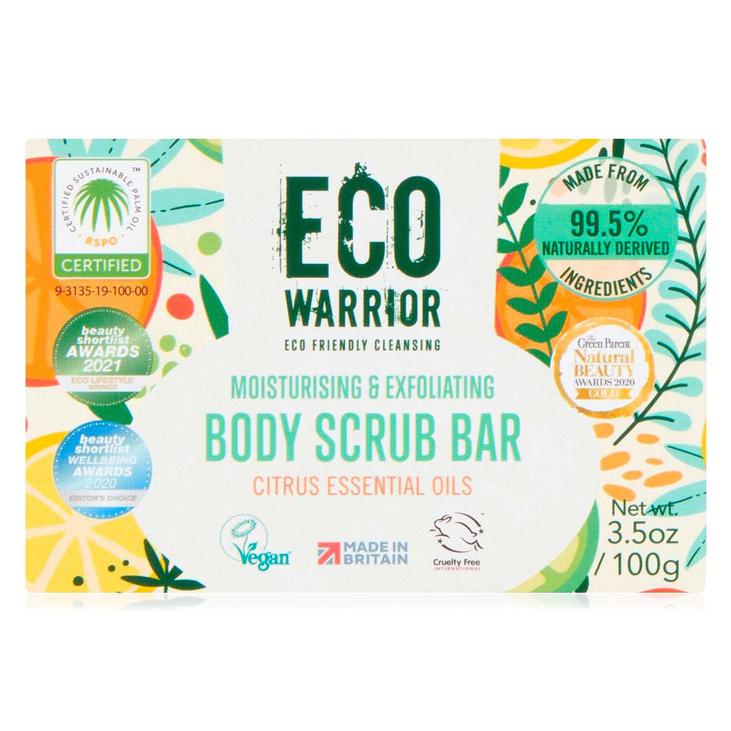 Eco Warrior Body Scrub Soap Bar - Vegan, Cruelty Free, No SLS or Parabens, Whole Body & Hand Soap, Moisturising and Exfoliating Citrus Essential Oils and Oatmeal, Natural Eco Friendly Bar Soap - 100g