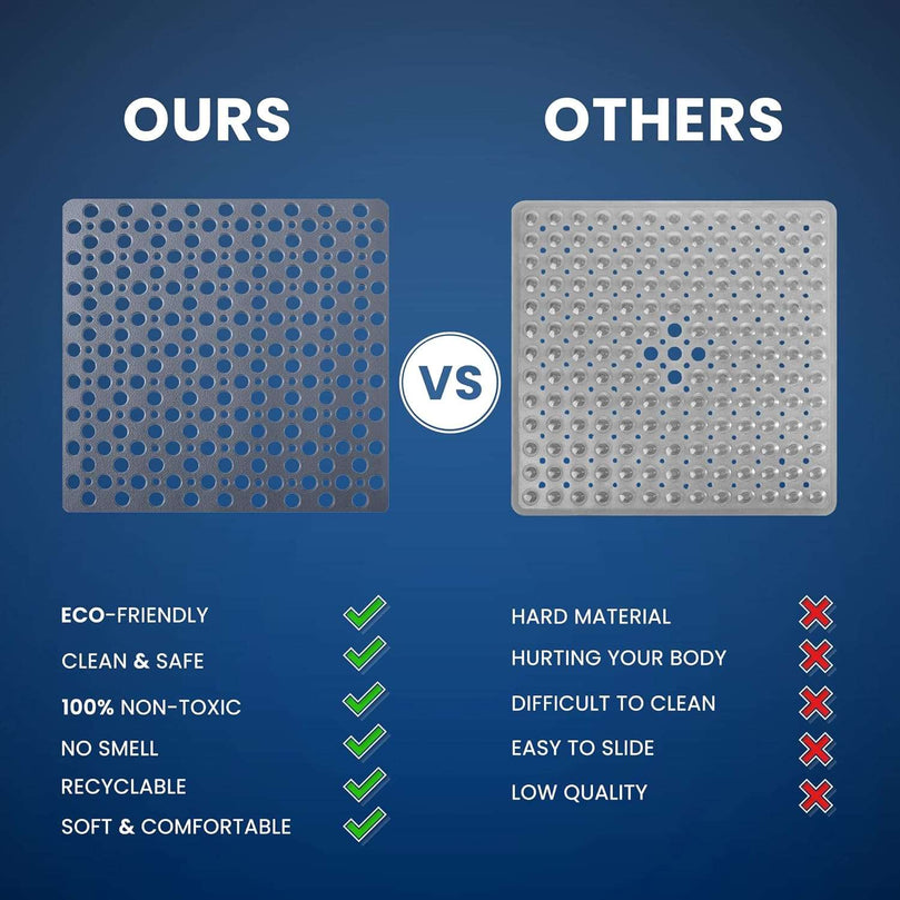 Bath Shower Mats Non Slip – Extra Large Durable Square Anti Mould Rubber Inside Bathtub Matt with Modern Design & Comfortable Suction Cups | Machine Washable | Size (53CM*53CM) (GREY)