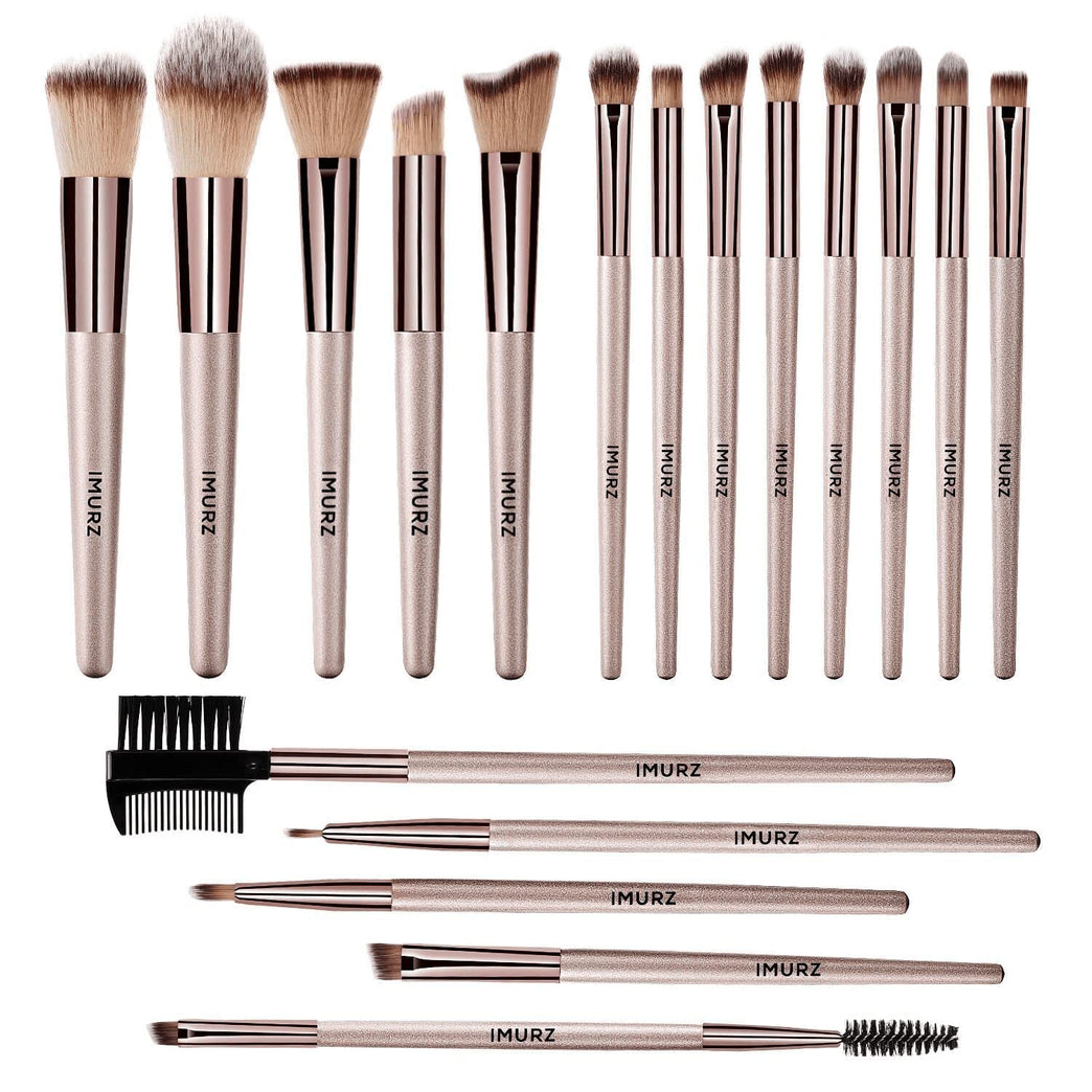 Champagne Gold Makeup Brush Set - 18 Piece Professional Cosmetic Brushes for Foundation, Blending, and Contouring
