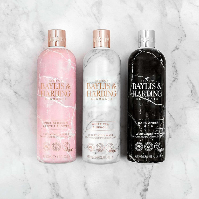Baylis & Harding Elements Pink Blossom & Lotus Flower Luxury Body Wash, 500 ml (Pack of 4) - Vegan Friendly