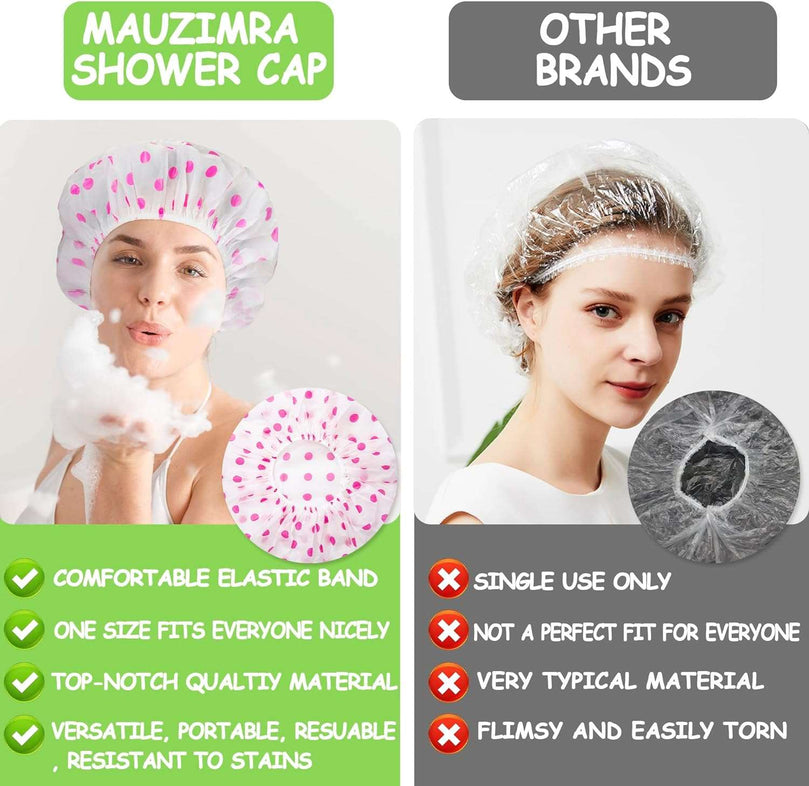 4 Pack Shower Caps for Women/Men, Light Weight Plastic Shower Caps for Women UK 30cm Width with Good Quality Elastic, Perfect for Use at Home, and Spa by MAUZIMRA
