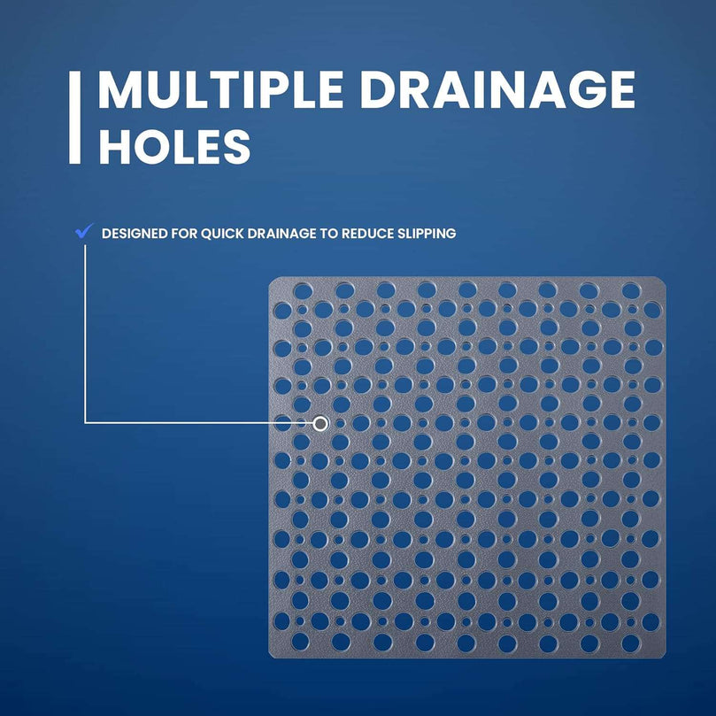 Bath Shower Mats Non Slip – Extra Large Durable Square Anti Mould Rubber Inside Bathtub Matt with Modern Design & Comfortable Suction Cups | Machine Washable | Size (53CM*53CM) (GREY)