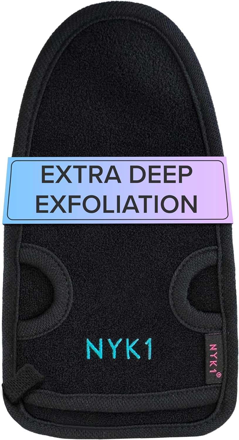DEAD SKIN Exfoliating Mitt Deep Pore Cleansing Exfoliating Glove (Black, Large) At Home Microdermabrasion Dead Skin Remover For Body - Natural Plant Fibre Shower Gloves For Women And Men