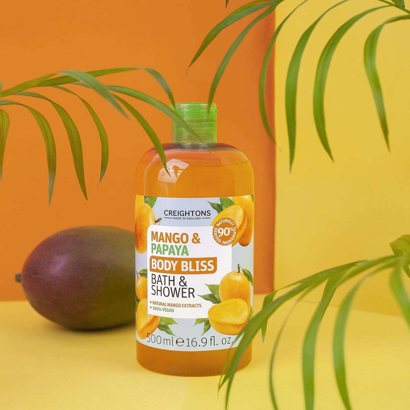 Creightons Body Bliss Mango and Papaya Bath and Shower Gel (500ml) - 90% Naturally Derived Ingredients. 100% Vegan. Cruelty Free. Natural Extracts