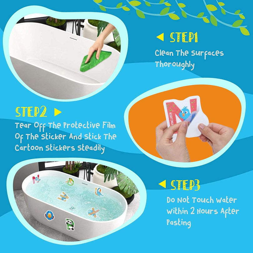 26 Non-Slip Alphabet Animal Bathtub Stickers, Waterproof and Anti Skid for Shower and Bathtub with Premium Scraper