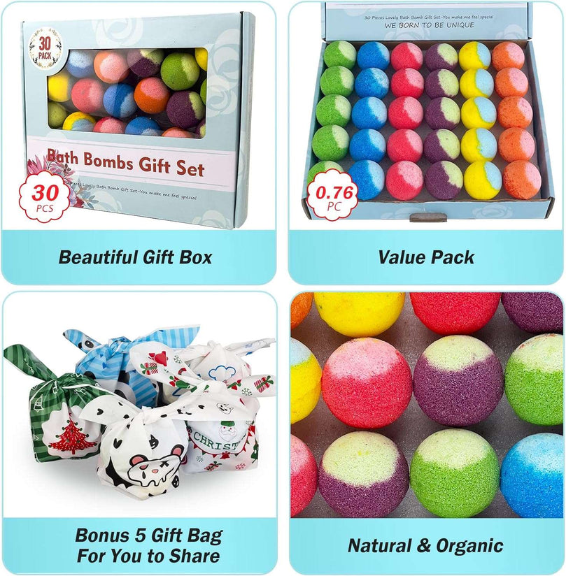 30 Pcs Bath Bomb Natural Organic Mini Bath Bombs, Handmade with Rich Fizz - Best Birthday Gift for Kids/Women/Men, Mother's Day