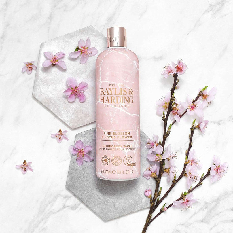 Baylis & Harding Elements Pink Blossom & Lotus Flower Luxury Body Wash, 500 ml (Pack of 4) - Vegan Friendly
