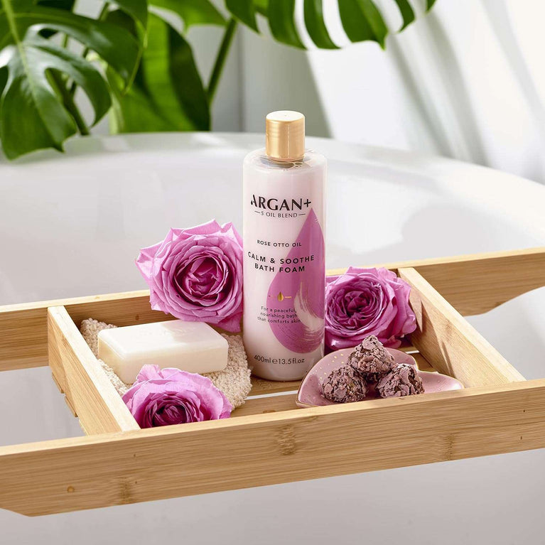 Argan+ Calm & Soothe Bath Foam, Rose Otto Oil Vegan Bubble Bath, 400ml
