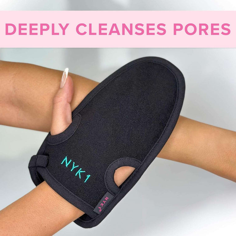 DEAD SKIN Exfoliating Mitt Deep Pore Cleansing Exfoliating Glove (Black, Large) At Home Microdermabrasion Dead Skin Remover For Body - Natural Plant Fibre Shower Gloves For Women And Men