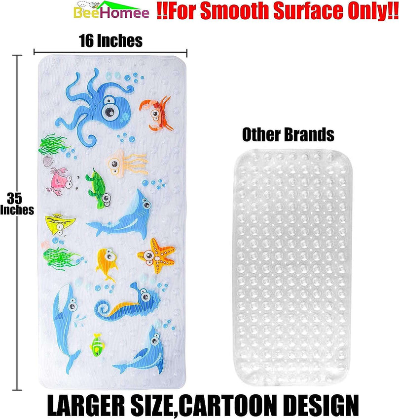 BEEHOMEE Bath Mats for Tub - Large Cartoon Non-Slip Bathroom Bathtub Mat Anti-Slip Shower Mats for Floor 88 x 38 cms,Machine Washable XL Size Bathroom Mats(Blue-Octopus ZY)