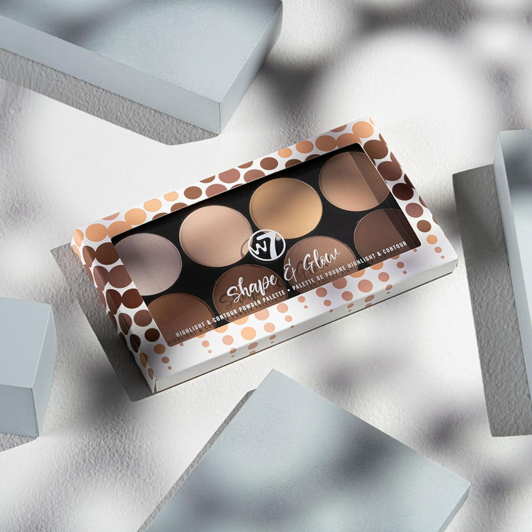 W7 Pro Contour & Highlight Palette - 8 Shade Blendable Powder Makeup Kit for All Skin Types