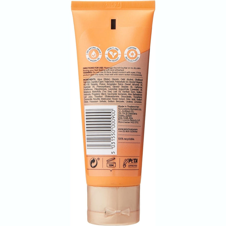 Sanctuary Spa Vegan Foot Cream, Nourishing Foot Butter for Dry Skin, Free from Mineral Oil, 75 ml