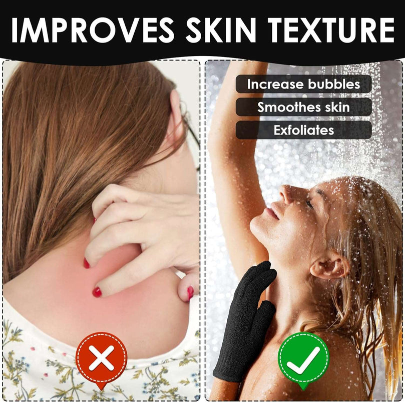 Sibba Bath Gloves for Shower Natural Loofah Exfoliating Wash Gloves for Body and Face, Dead Skin Remover, Double Sided Microfibre Shower Body Gloves for Adults and Kids (Black)