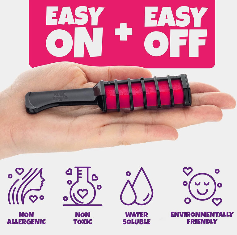 Pink Squid Hair Chalk Combs for Kids - Vibrant 4pcs Two-Tone Temporary Hair Dye Set