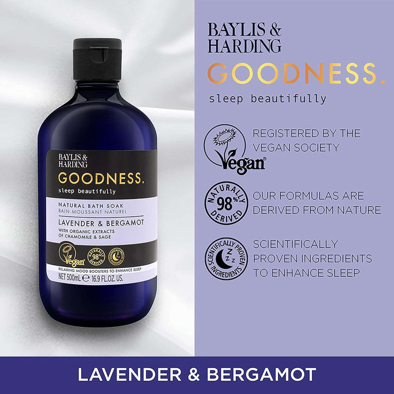 Baylis & Harding Goodness Sleep Lavender & Bergamot Sleep Bath Soak, 500 ml (Pack of 4) - Vegan Friendly