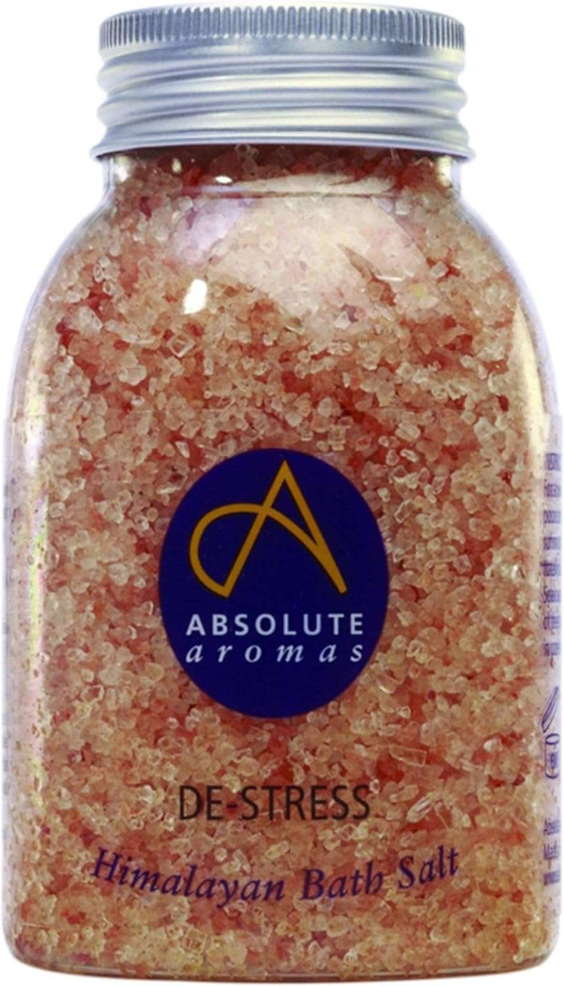 Absolute Aromas De-Stress Bath Salts 290g - Natural Pink Himalayan Salt Infused with 100% Pure Essential Oils Bergamot, Ylang Ylang, Frankincense and Jasmine Oil to Relax and Soak Tired Muscles