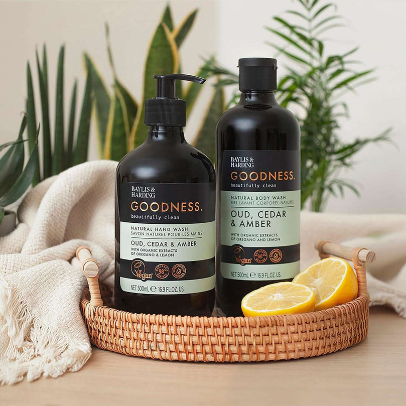 Baylis & Harding Goodness Oud, Cedar & Amber Natural Hand Wash, 500 ml (Pack of 3) - Vegan Friendly